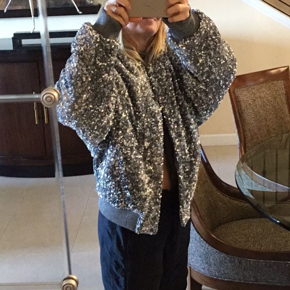 Zara Silver Sequin Bomber Jacket - Picture 11 of 11